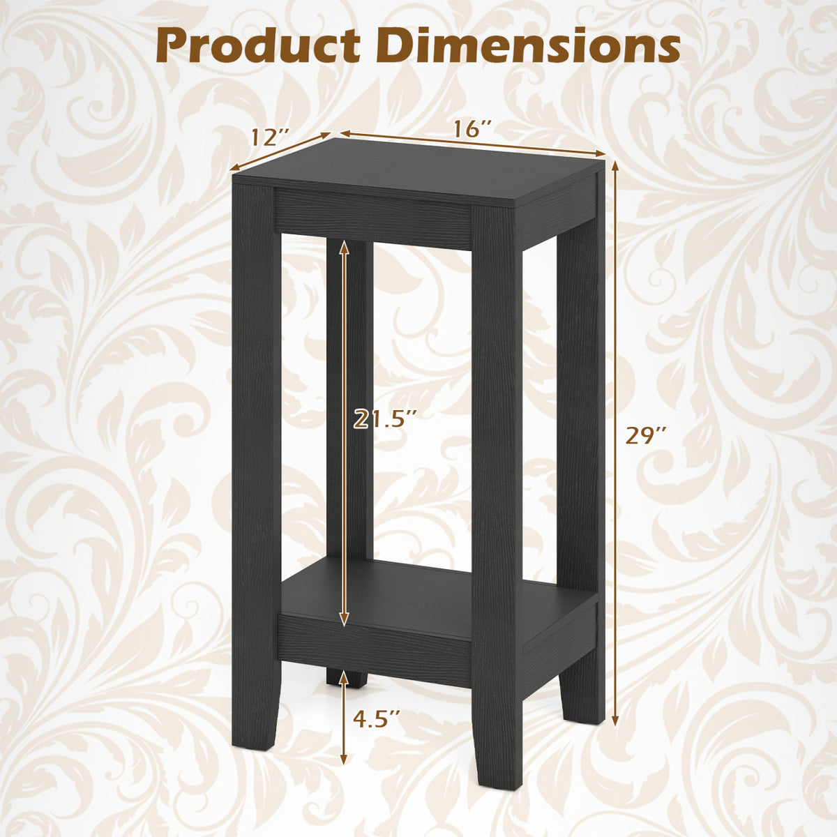 Set of 2 Versatile 2-Tier End Table with Storage Shelf-Black