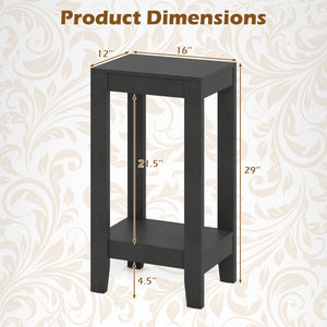 Set of 2 Versatile 2-Tier End Table with Storage Shelf-Black