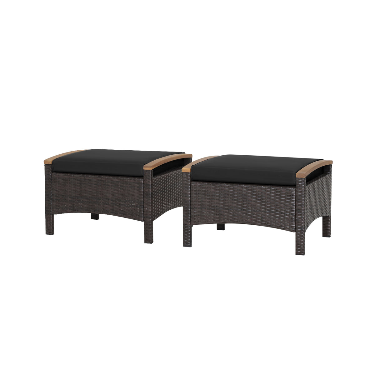 Set of 2 Wicker Patio Ottoman Fade-Resistant Foot Rest with Cushion-Black