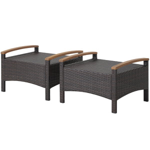 Set of 2 Wicker Patio Ottoman Fade-Resistant Foot Rest with Cushion-Black