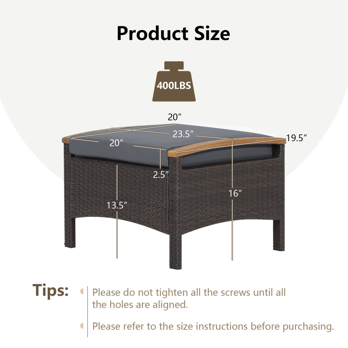 Set of 2 Wicker Patio Ottoman Fade-Resistant Foot Rest with Cushion-Gray
