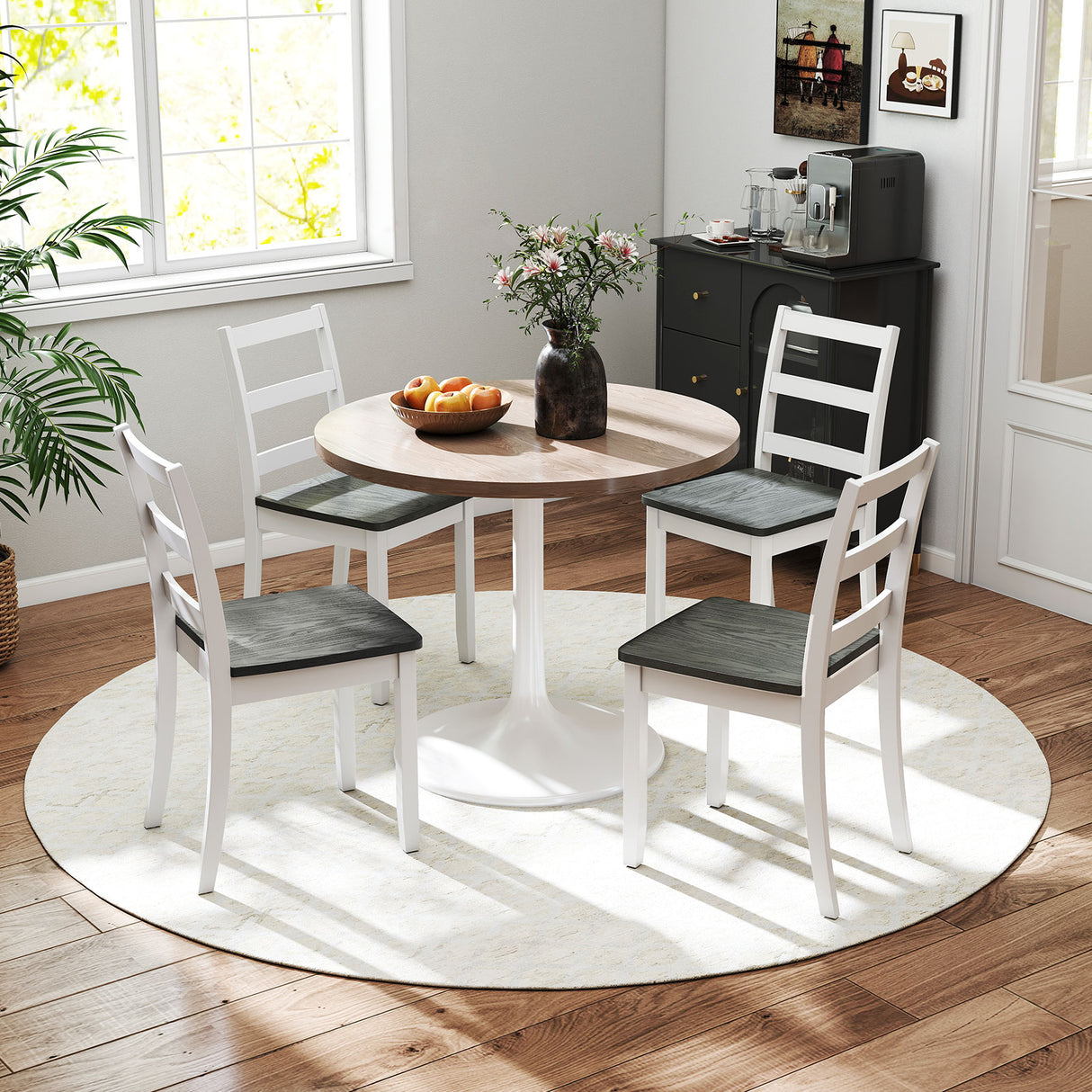 Set of 2 Wood Dining Chairs with Solid Rubber Wood Legs-Gray