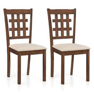 Set of 2 Wood Kitchen Chairs with Faux Leather Upholstered Seat-Coffee