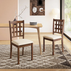 Set of 2 Wood Kitchen Chairs with Faux Leather Upholstered Seat-Coffee