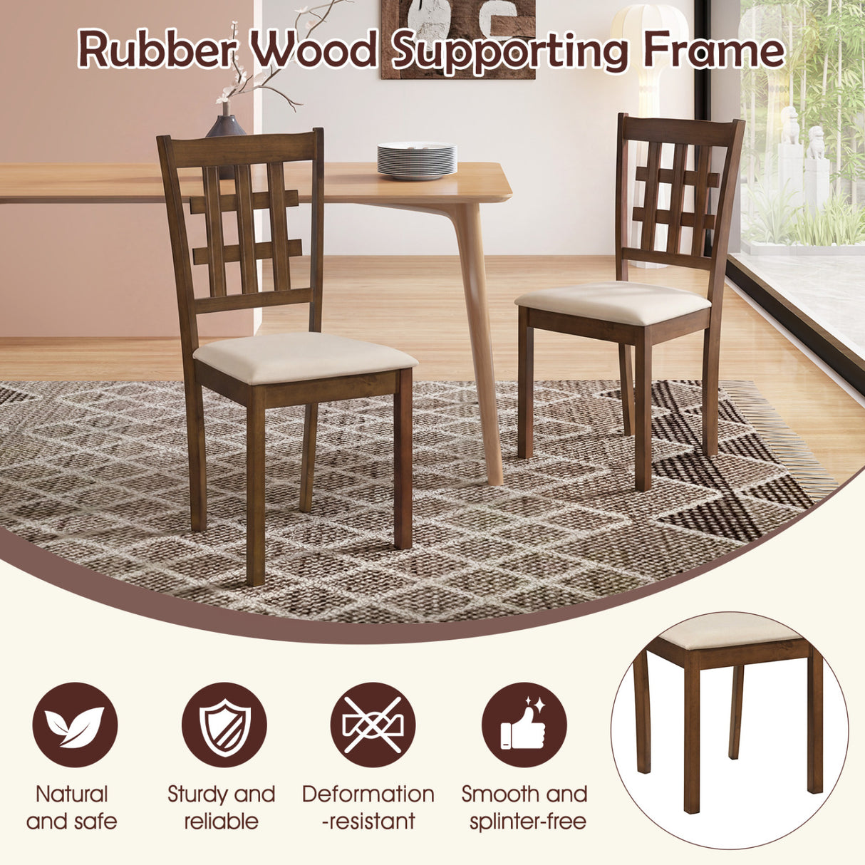 Set of 2 Wood Kitchen Chairs with Faux Leather Upholstered Seat-Coffee