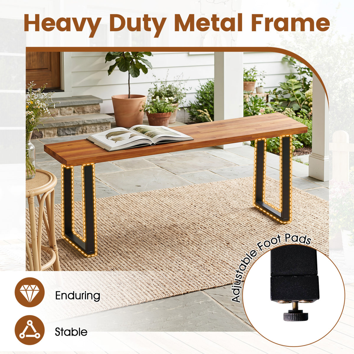 Set of 2 Wood Patio Bench 47.5" Long Dining Bench for Entryway Poolside
