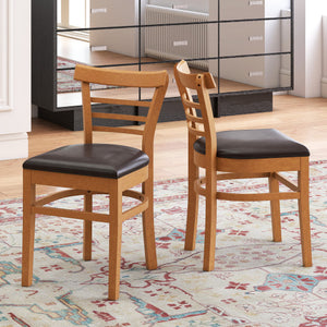 Set of 2 Wooden Dining Chair with Rubber Wood Legs for Restaurant-Brown