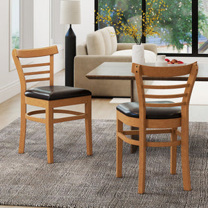 Set of 2 Wooden Dining Chair with Rubber Wood Legs for Restaurant-Brown