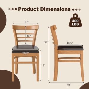Set of 2 Wooden Dining Chair with Rubber Wood Legs for Restaurant-Brown