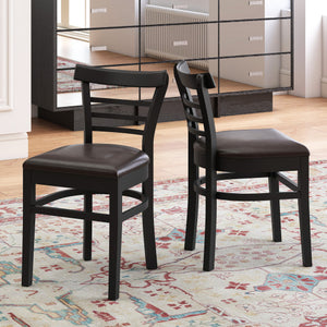 Set of 2 Wooden Dining Chair with Rubber Wood Legs for Restaurant-Black