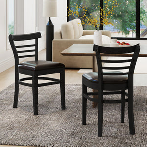 Set of 2 Wooden Dining Chair with Rubber Wood Legs for Restaurant-Black