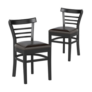Set of 2 Wooden Dining Chair with Rubber Wood Legs for Restaurant-Black
