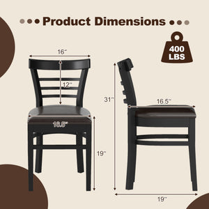 Set of 2 Wooden Dining Chair with Rubber Wood Legs for Restaurant-Black