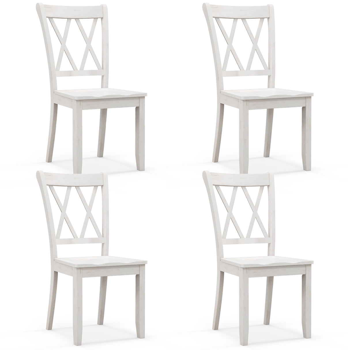 Set of 2 Wooden Dining Chairs Mid Century Farmhouse Retro Kitchen Chairs-White