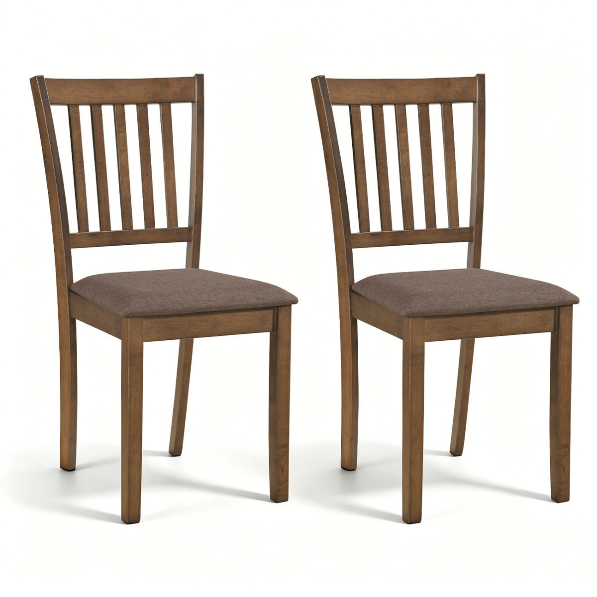 Set of 2 Wooden Dining Chairs Upholstered Kitchen Chairs with Rubber Wood Frame-Brown