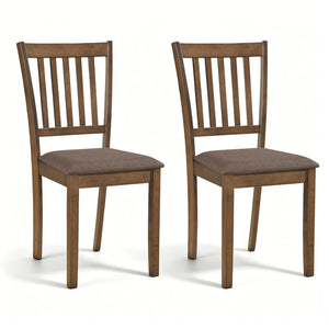 Set of 2 Wooden Dining Chairs Upholstered Kitchen Chairs with Rubber Wood Frame-Brown