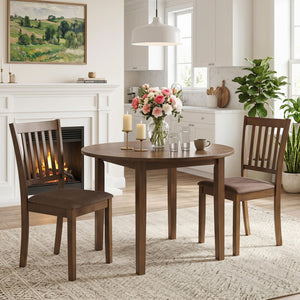 Set of 2 Wooden Dining Chairs Upholstered Kitchen Chairs with Rubber Wood Frame-Brown