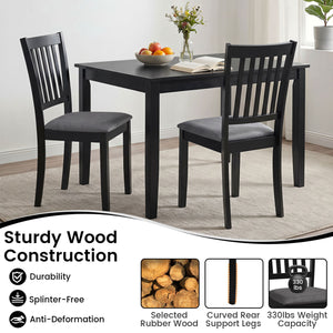 Set of 2 Wooden Dining Chairs Upholstered Kitchen Chairs with Rubber Wood Frame-Black