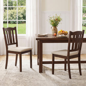 Set of 2 Wooden Dining Chair with Hollow Back and Soft-padded Cushion-Walnut
