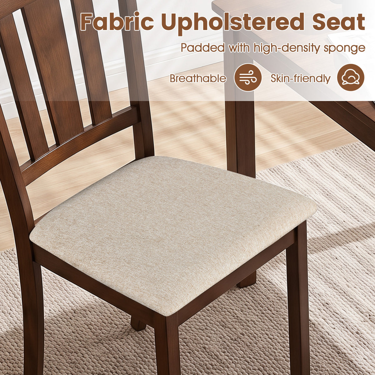 Set of 2 Wooden Dining Chair with Hollow Back and Soft-padded Cushion-Walnut