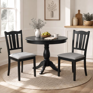 Set of 2 Wooden Dining Chair with Hollow Back and Soft-padded Cushion-Black