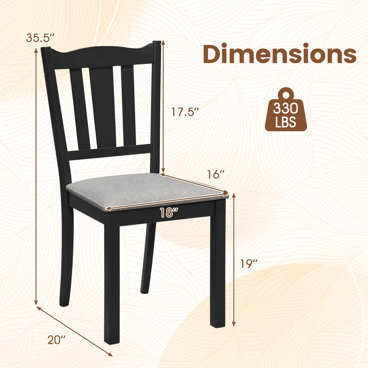 Set of 2 Wooden Dining Chair with Hollow Back and Soft-padded Cushion-Black