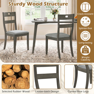 Set of 2 Wooden Dining Chairs with Padded Seats and Rubber Wood Frame-Gray