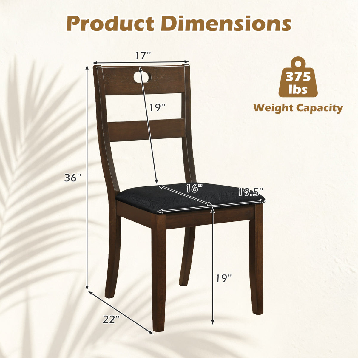 Set of 2 Wooden Dining Chairs with Padded Seats and Rubber Wood Frame-Walnut