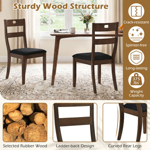 Set of 2 Wooden Dining Chairs with Padded Seats and Rubber Wood Frame-Walnut