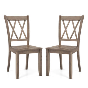 Set of 2 Wooden Dining Chairs Mid Century Farmhouse Retro Kitchen Chairs-Brown