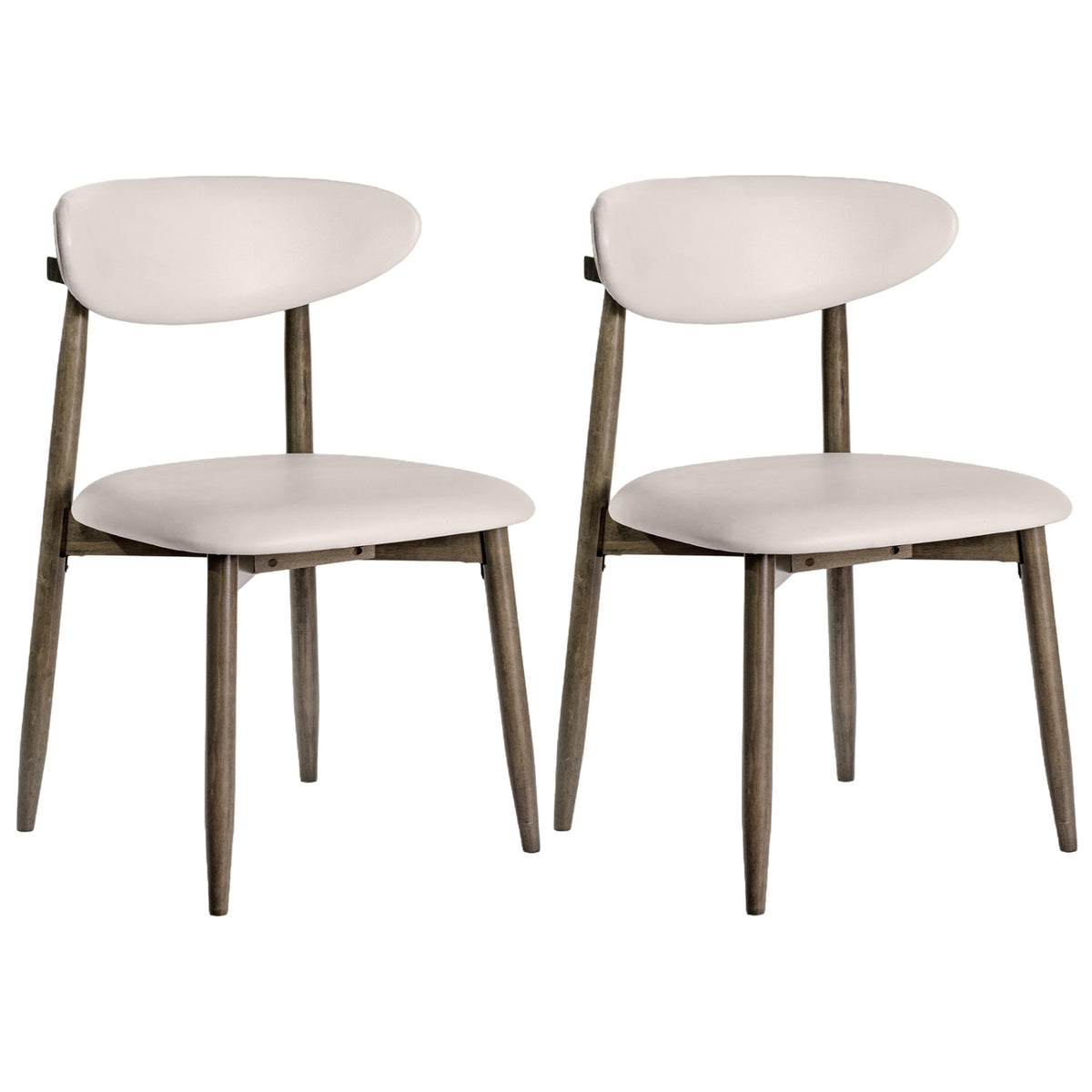 Set of 2 Wooden Modern Upholstered Dining Chairs with Curved Backrest-Beige