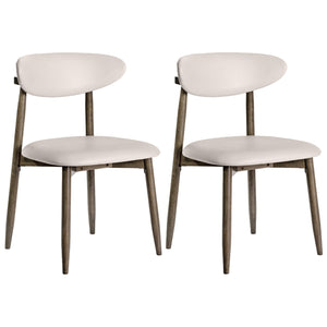 Set of 2 Wooden Modern Upholstered Dining Chairs with Curved Backrest-Beige