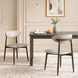 Set of 2 Wooden Modern Upholstered Dining Chairs with Curved Backrest-Beige