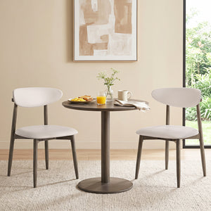 Set of 2 Wooden Modern Upholstered Dining Chairs with Curved Backrest-Beige