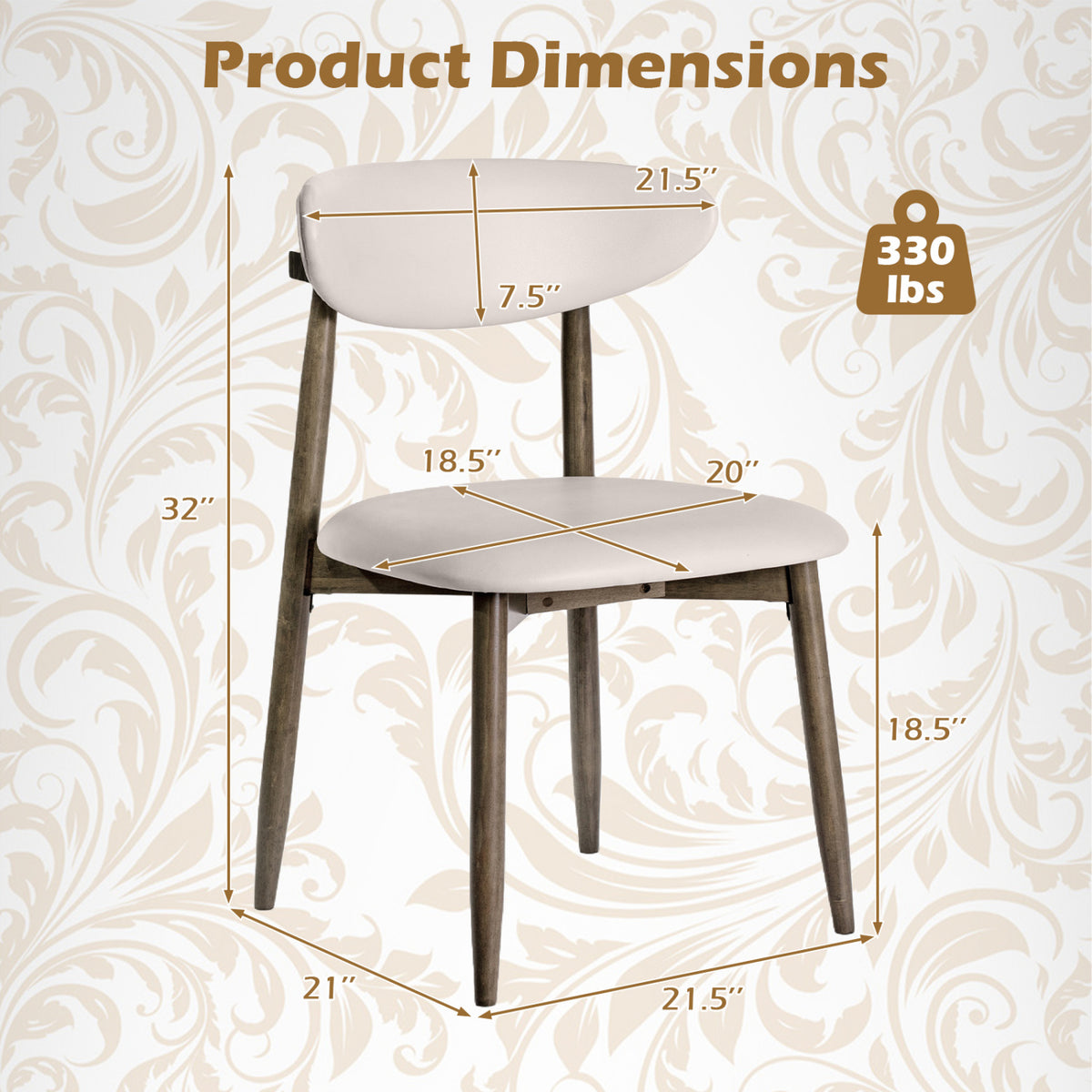 Set of 2 Wooden Modern Upholstered Dining Chairs with Curved Backrest-Beige