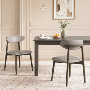 Set of 2 Wooden Modern Upholstered Dining Chairs with Curved Backrest-Gray