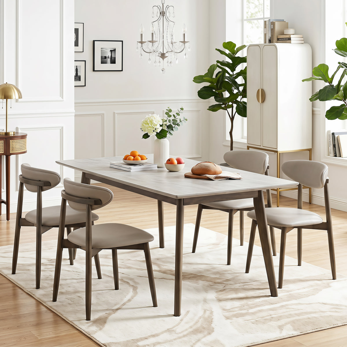 Set of 2 Wooden Modern Upholstered Dining Chairs with Curved Backrest-Gray