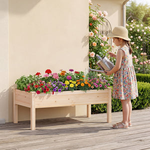 Set of 2 Wooden Raised Garden Bed with Legs Natural Fir Wood Elevated Planter Box