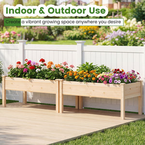 Set of 2 Wooden Raised Garden Bed with Legs Natural Fir Wood Elevated Planter Box