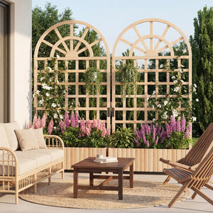 Set of 2 Wooden Raised Garden Bed with Trellis 71" Outdoor Planter Box Privacy Screen-Natural
