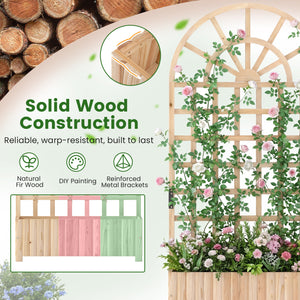 Set of 2 Wooden Raised Garden Bed with Trellis 71" Outdoor Planter Box Privacy Screen-Natural