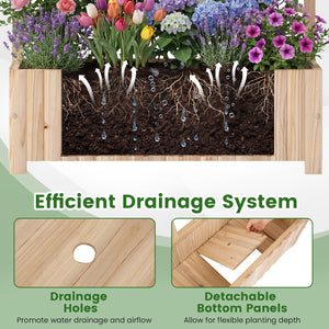 Set of 2 Wooden Raised Garden Bed with Trellis 71" Outdoor Planter Box Privacy Screen-Natural