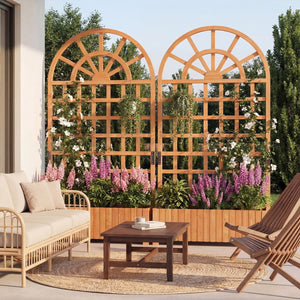 Set of 2 Wooden Raised Garden Bed with Trellis 71" Outdoor Planter Box Privacy Screen-Brown
