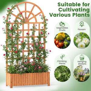 Set of 2 Wooden Raised Garden Bed with Trellis 71" Outdoor Planter Box Privacy Screen-Brown