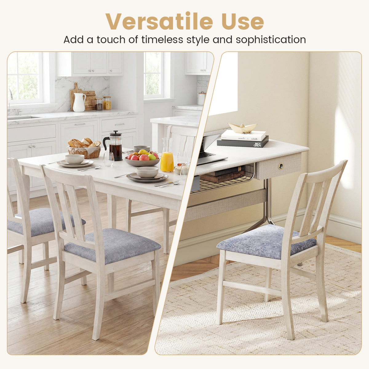 Set of 2 Wooden Upholstered Dining Chairs with High Curved Back-Gray