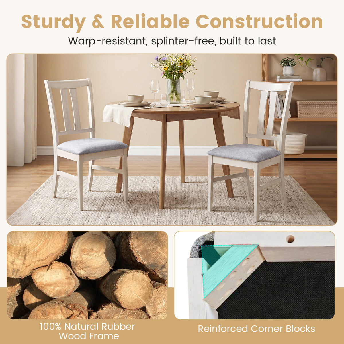 Set of 2 Wooden Upholstered Dining Chairs with High Curved Back-Gray