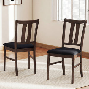 Set of 2 Wooden Upholstered Dining Chairs with High Curved Back-Walnut