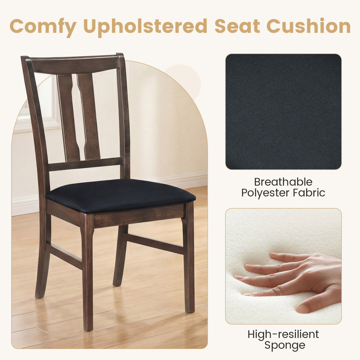 Set of 2 Wooden Upholstered Dining Chairs with High Curved Back-Walnut