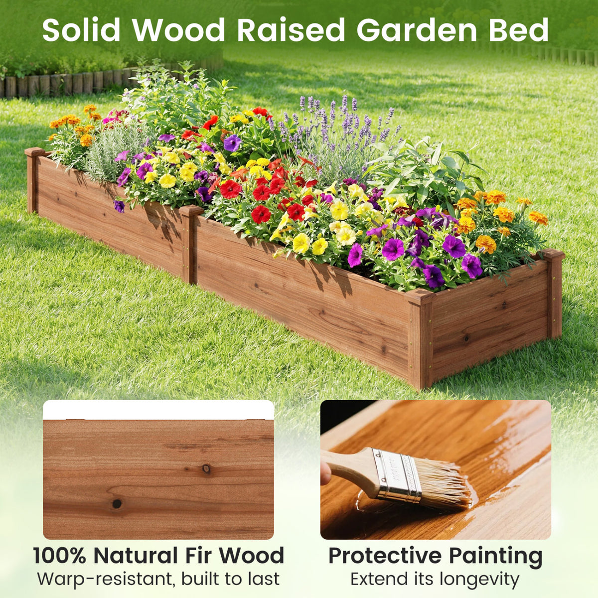 Set of 2 Wooden Vegetable Raised Garden Bed for Backyard-Brown