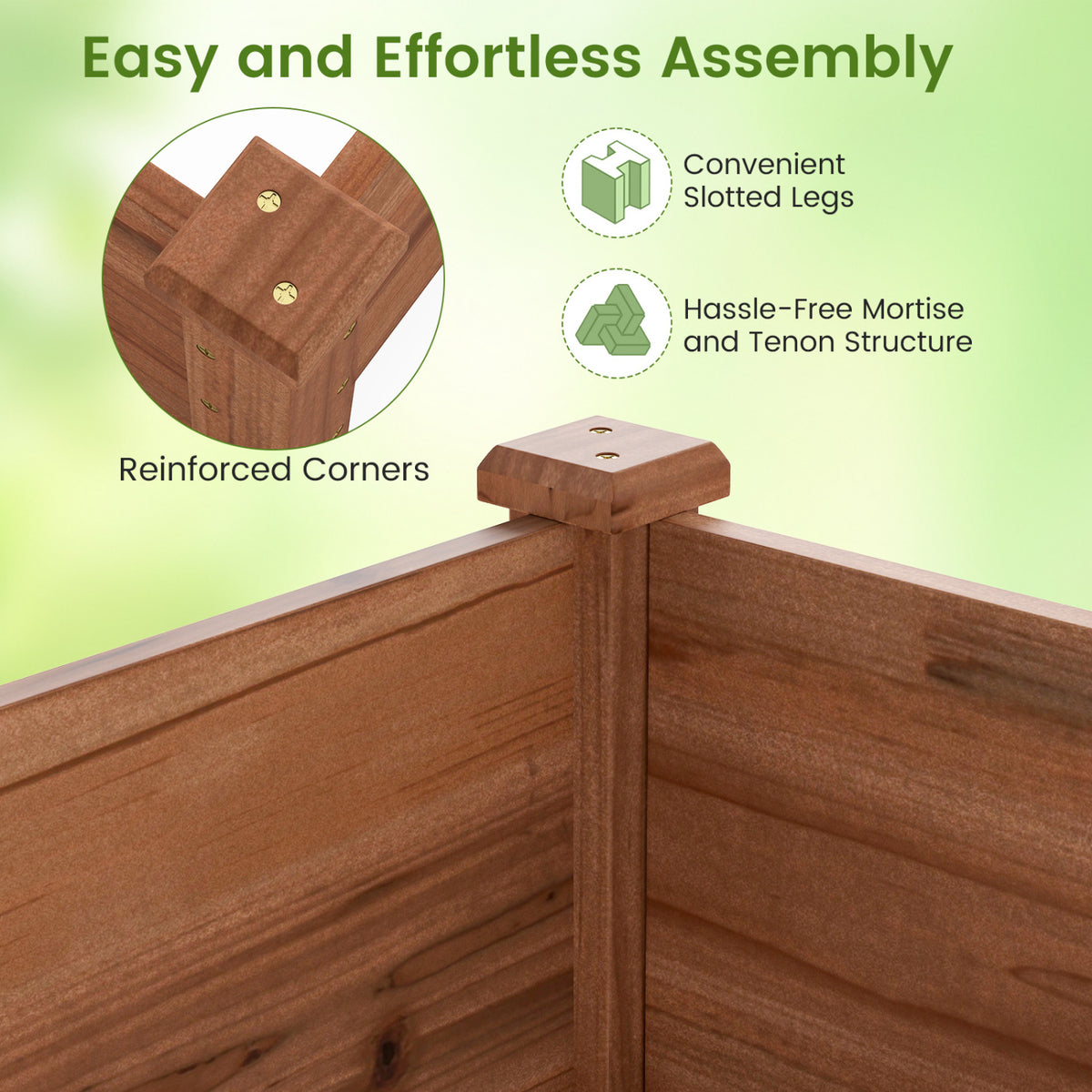 Set of 2 Wooden Vegetable Raised Garden Bed for Backyard-Brown